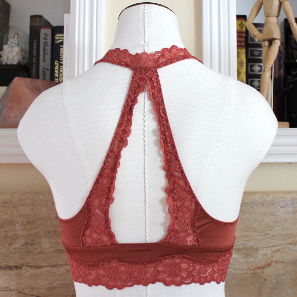 Aerie Rust Satin and Lace Bralette